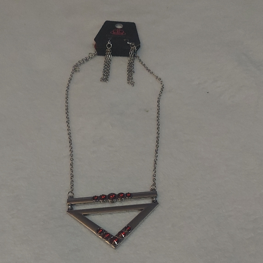 6/$10 Paparazzi Silver Necklace with Red Gems